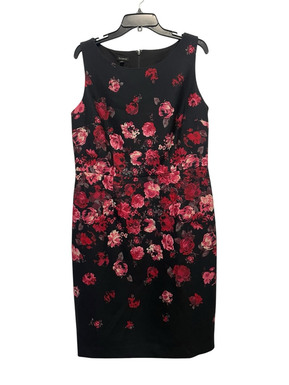 Talbots Sleeveless Sheath Dress Womens Sz 14 Red Floral Rose Career Cocktail